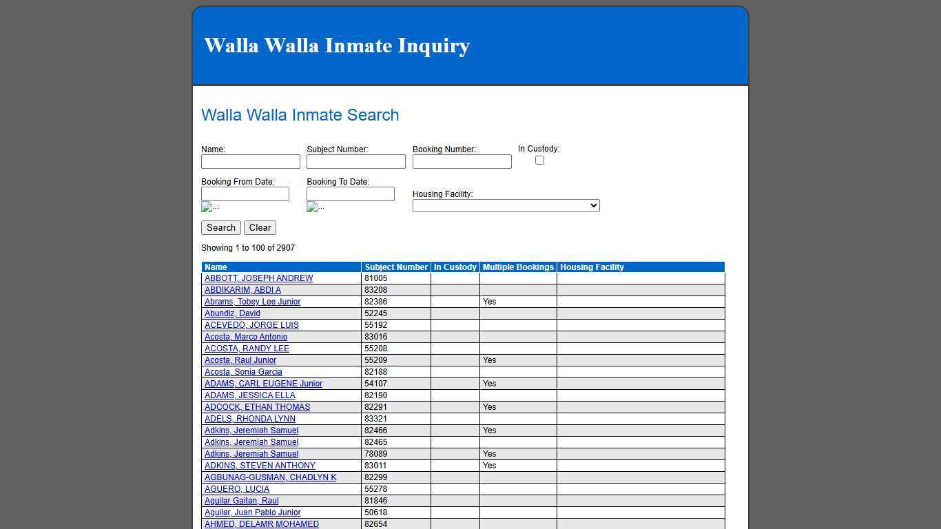 Walla Walla Inmate Search