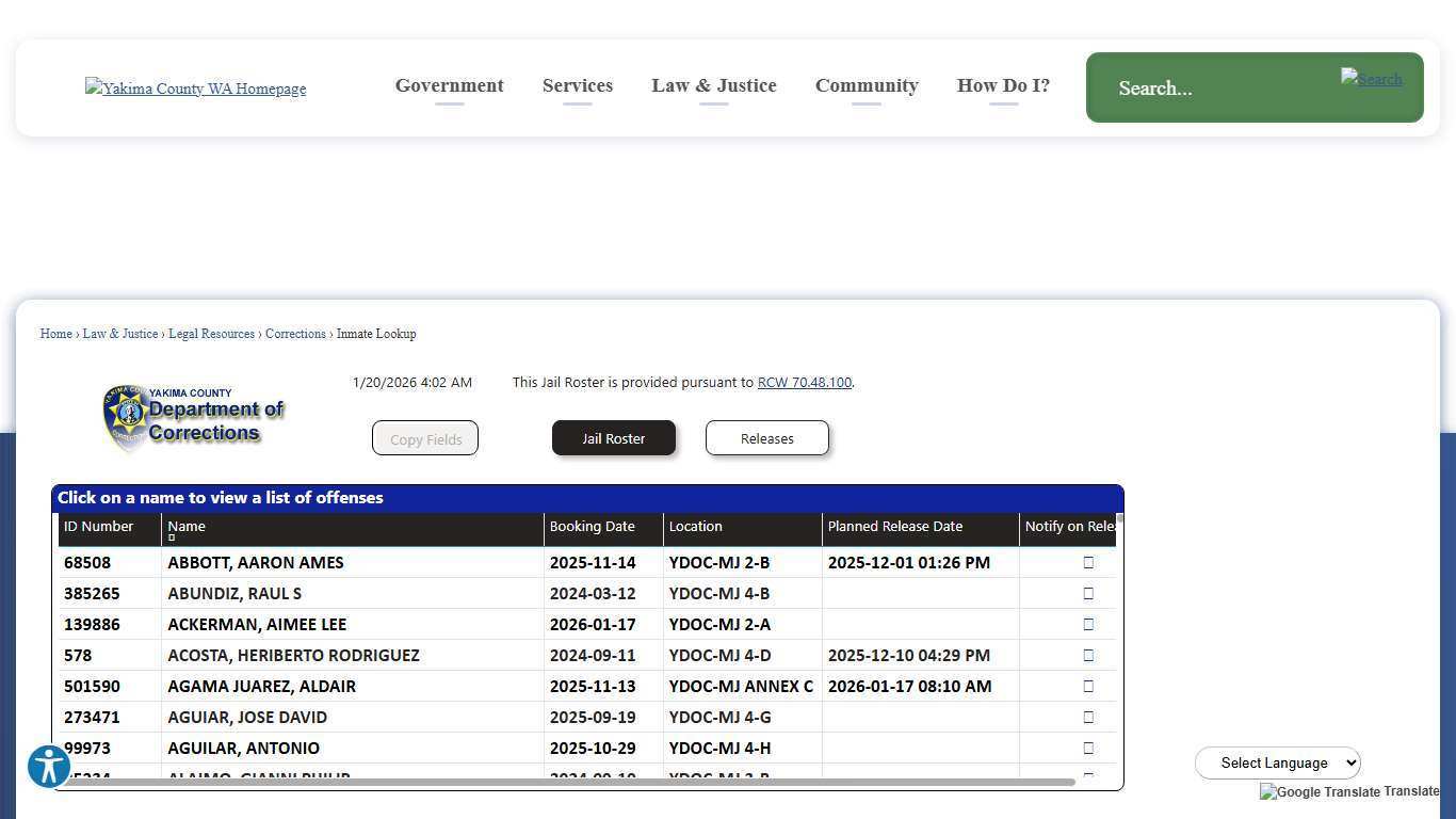 Inmate Lookup | Yakima County, WA