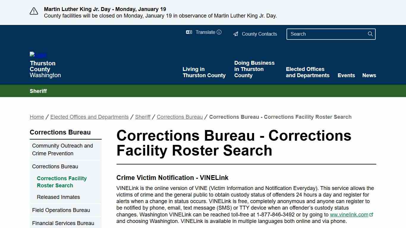 Corrections Bureau - Corrections Facility Roster Search | Thurston County